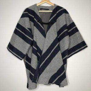 Muller Womens Scarf Stripe Poncho Wrap Topper Cover Cape Kimono Wool Lagenlook